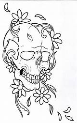 Outline Tattoo Drawings Flower Skull Drawing Coloring Cool Vikingtattoo Pencil Flowers Skulls Deviantart Tattoodaze Shade sketch template