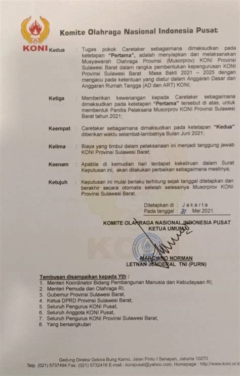 Masa Kepengurusan Berakhir Koni Pusat Terbitkan Sk Careteker Koni