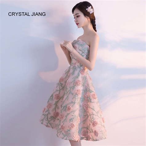 Crystal Jiang 2018 신부 들러리 드레스 Strapless 3d Flowers 결혼식 파티 용 드레스 파티 용
