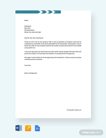 job refusal letter  employee template word google docs