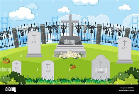 scene  cemetery graveyard illustration stock vector image art alamy