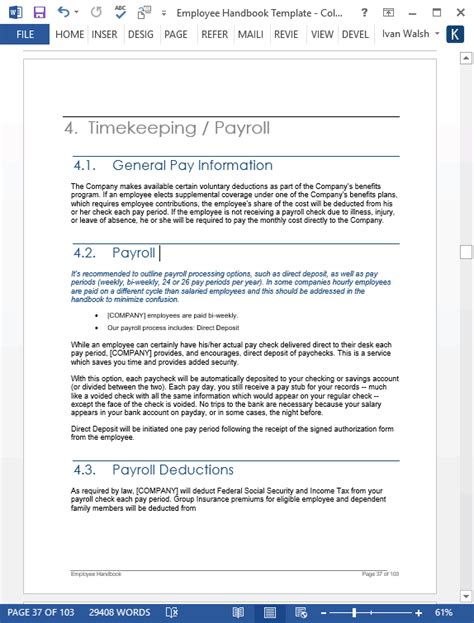 Employee Handbook Template Ms Word Excel Templates Forms