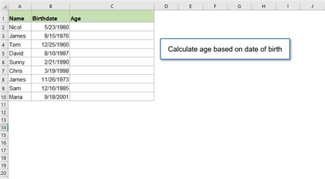 Excel Get Or Calculate Age From Birth Date