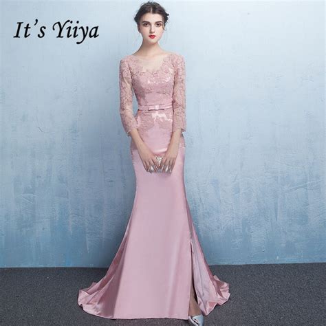 It S Yiiya Full Sleeve Prom Dresses Simple Lace Up Floor
