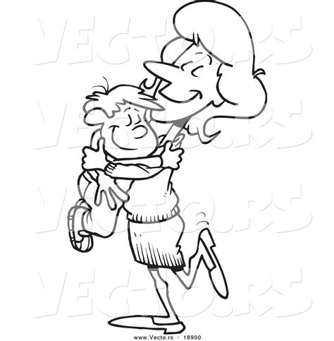 vector of a cartoon mom hugging her son outlined coloring page by toonaday 18900