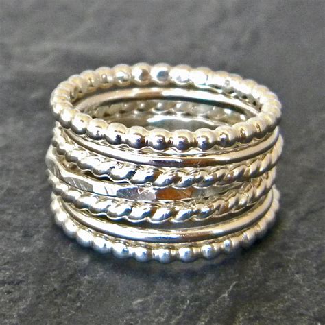 sterling silver stacking ring set silver hammered ring