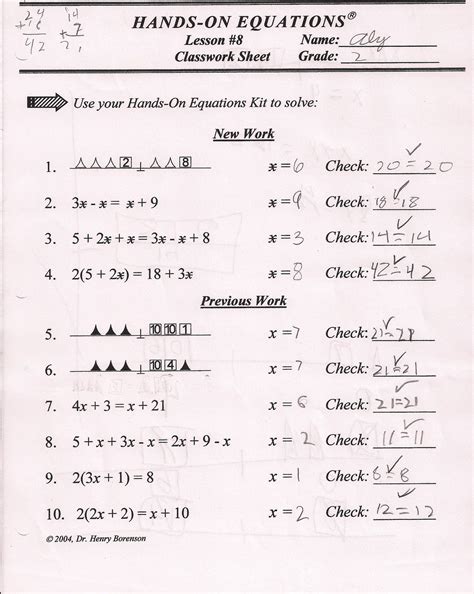 hands  equations lesson  worksheet tessshebaylo