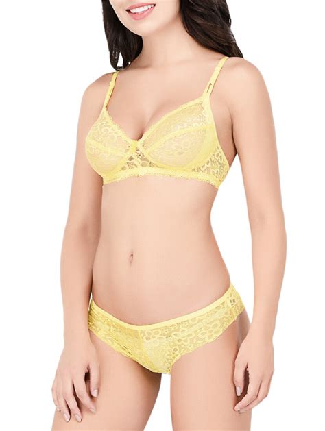 Buy Online Yellow Solid Bras And Panty Set From Lingerie For Women By