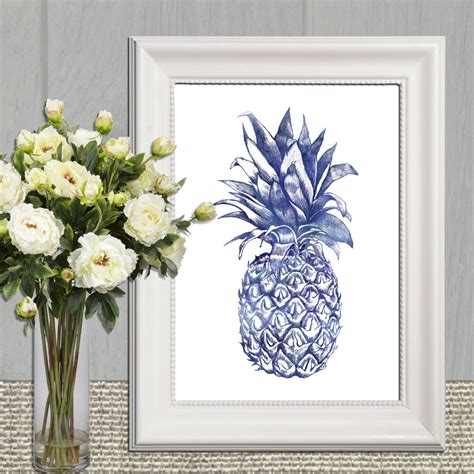 navy pineapple printable blue kitchen pineapple decor blue etsy