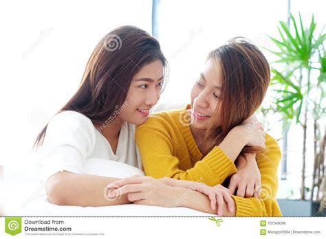 Lgbt Young Cute Asia Lesbian Couple Happy Moment Homosexual L Stock