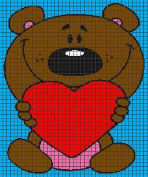 teddy bear  heart graphghan pattern  graph  etsy
