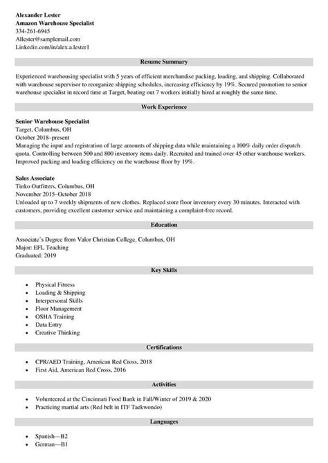 amazon resume sample tips job description template