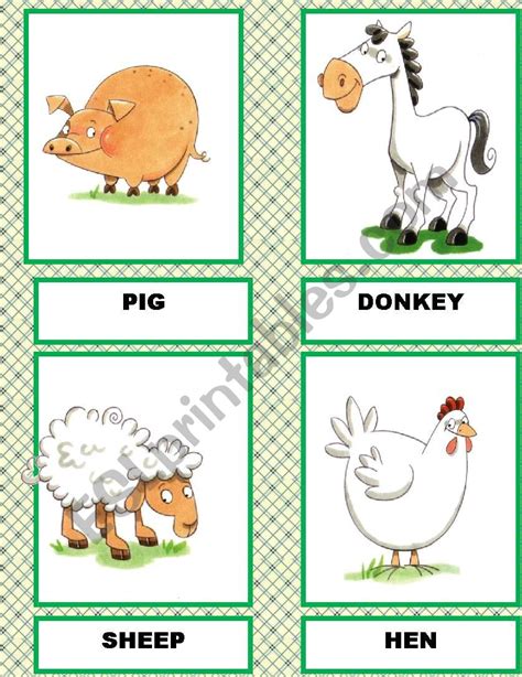 farm animals flash cards esl worksheet  wonderful teacher