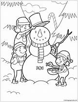 Snowman Elves Pages Building Christmas Coloring Color Print sketch template