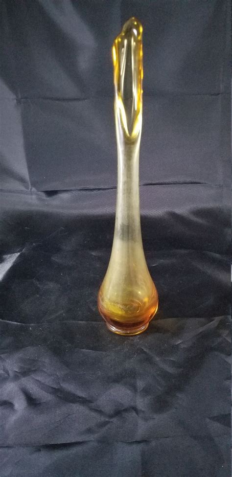 Vintage Amber Stretch Glass Bud Vase Swung Tall Yellow Vase Etsy