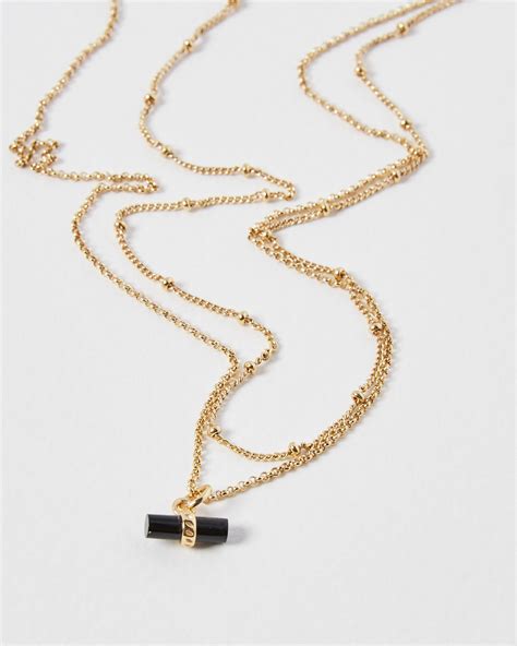 franny black onyx gold plated pendant layered necklace oliver bonas