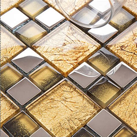 Gold Crystal Glass Tile Backsplash For Tv Background Wall Decor Silver