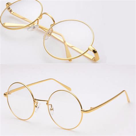 Gold Metal Vintage Round Eyeglass Frame Clear Lens Full Rim Glasses