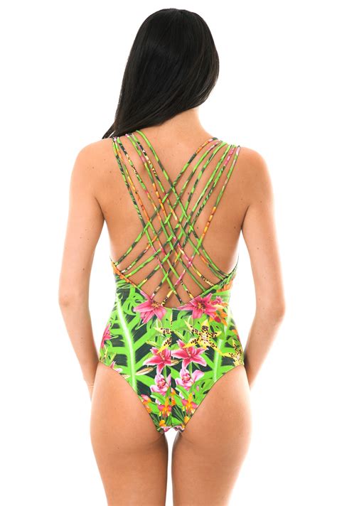 tropical print one piece swimsuit with multi strap back tapajo capri