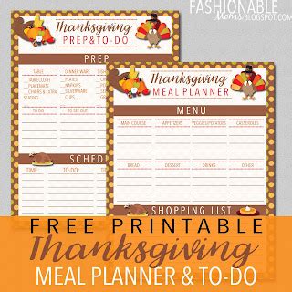 fashionable designs  printable thanksgiving meal planner