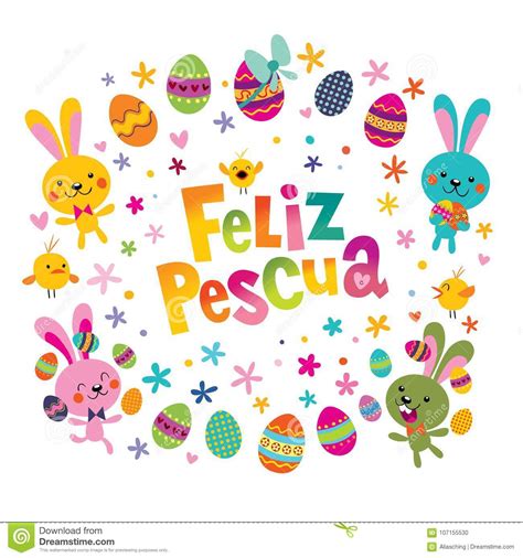 feliz pascua happy easter  spanish greeting card stock vector