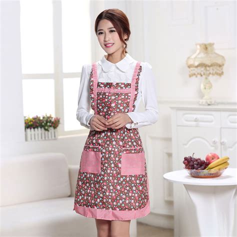 2018 women apron with pockets waterproof plaid print kitchen double