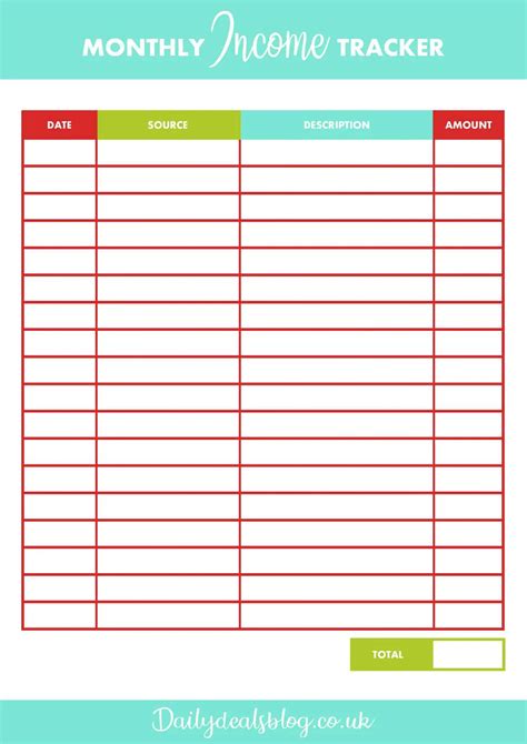 monthly income tracker  printable finances template
