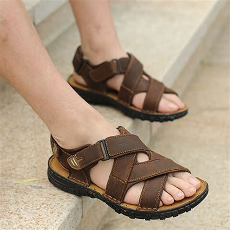 brand top quality genuine leather male business casual sandals  classic style nubuck leather