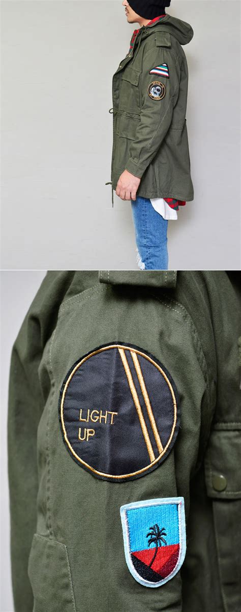 outerwear jackets multi patch hooded military jacket  guylook mens trendy fashion