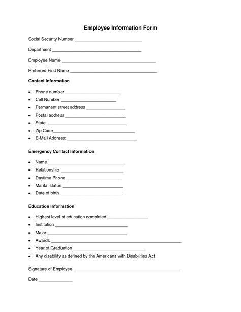 employee information form pinteres