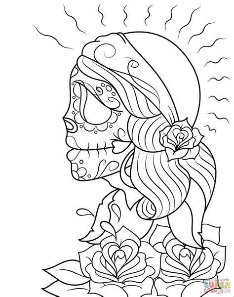 day   dead girl skull coloring page  printable coloring