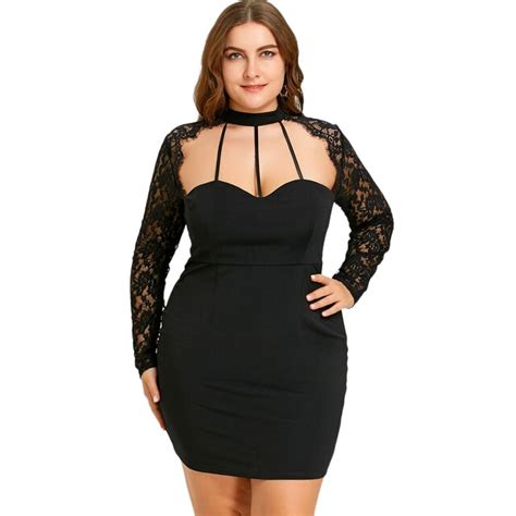 gamiss plus size 5xl sexy black lace panel cut out halter dress women