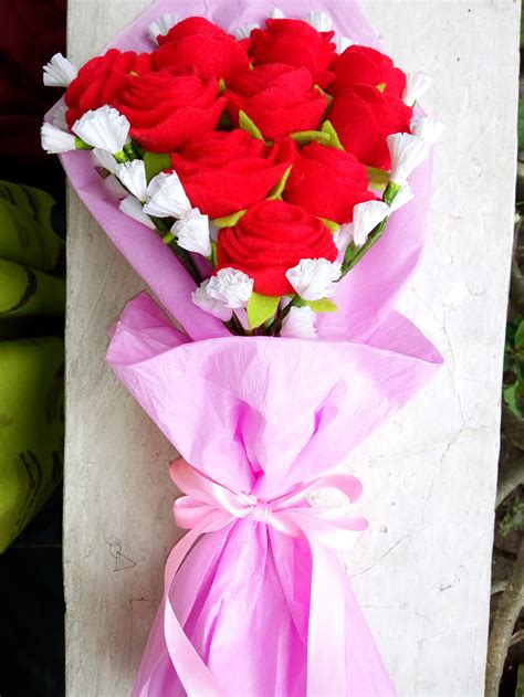jual rangkaian bunga mawar flanel handmade artifical