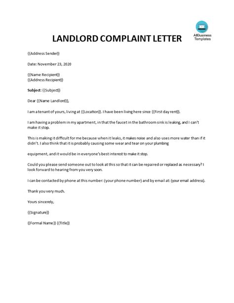 complaint letter  landlord