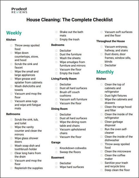 house cleaning checklist printable  prudent reviews