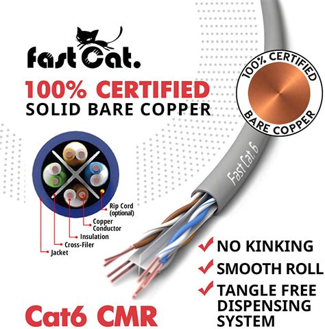 cat ethernet cable ft  awg cmr insulated solid bare copper conductor noise reducing