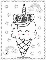 Unicorn Coloring Pages Printable Colouring Ice Cream Cone Book Sweet Super Surrounded Rainbows Stars sketch template