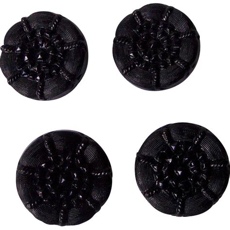 vintage bakelite buttons set of 4 carved jet black bakelite 1 1 4 inch from