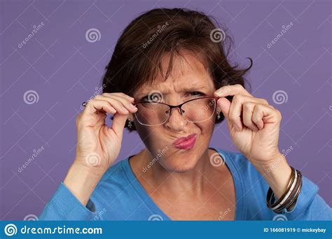 Woman Adjusting Her Glasses Stock Image Image Of Lovely People