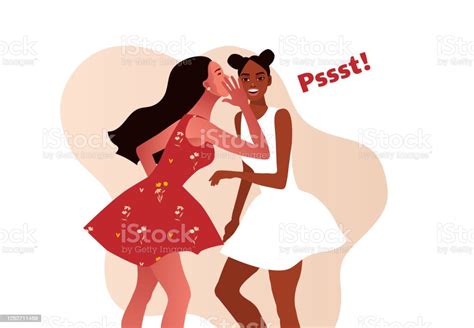 gossip vector illustration one excited girl whispers secret to