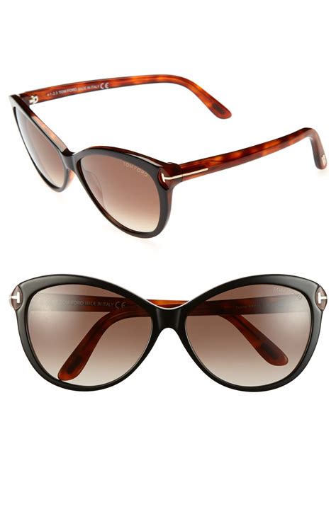 tom ford telma 60mm cat eye sunglasses shiny black havana in brown