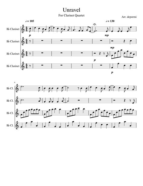 Unravel For Clarinet Quartet Sheet Music For Clarinet