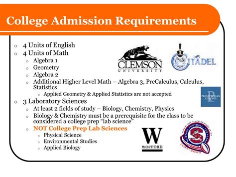 college admission requirements chart focus
