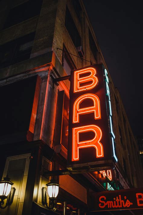 bar neon light signage  night  stock photo