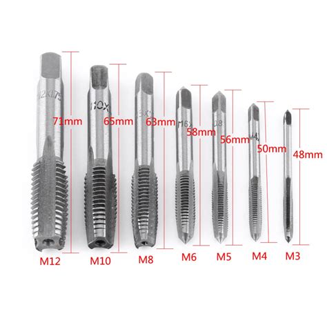 7pcs Lot Steel Metric Thread Tap Tapping Tool Spiral Point Straight