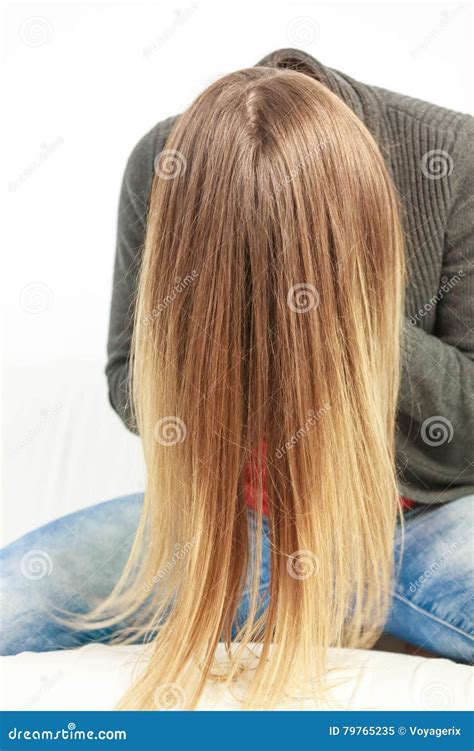 girl hiding face  hairs stock image image  woman depression