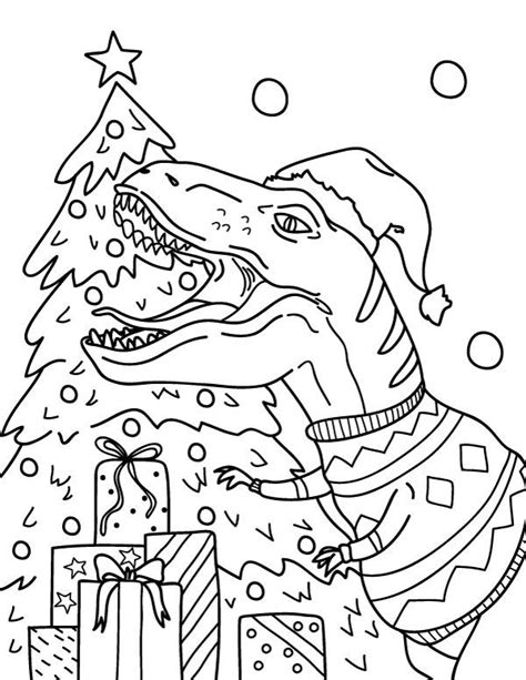 printable christmas dinosaur coloring page