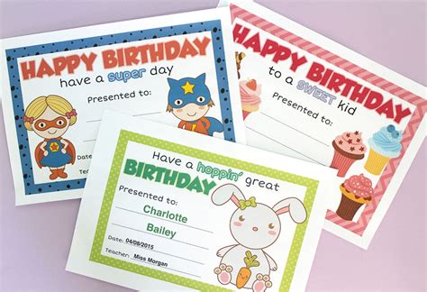 printable birthday certificates birthday certificate classroom
