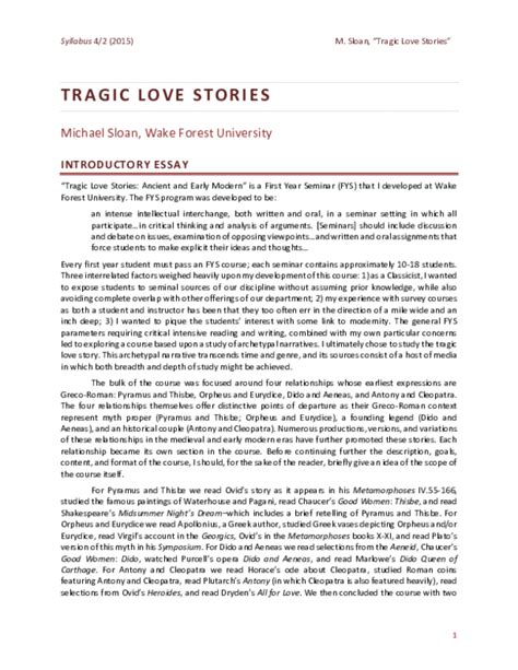 Pdf Tragic Love Stories Ancient And Early Modern Michael Sloan