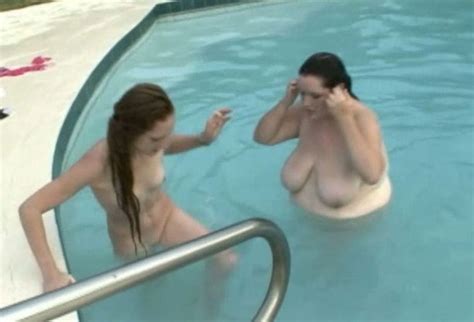 skinny teen and thick bbw girl having fun in swimming pool video